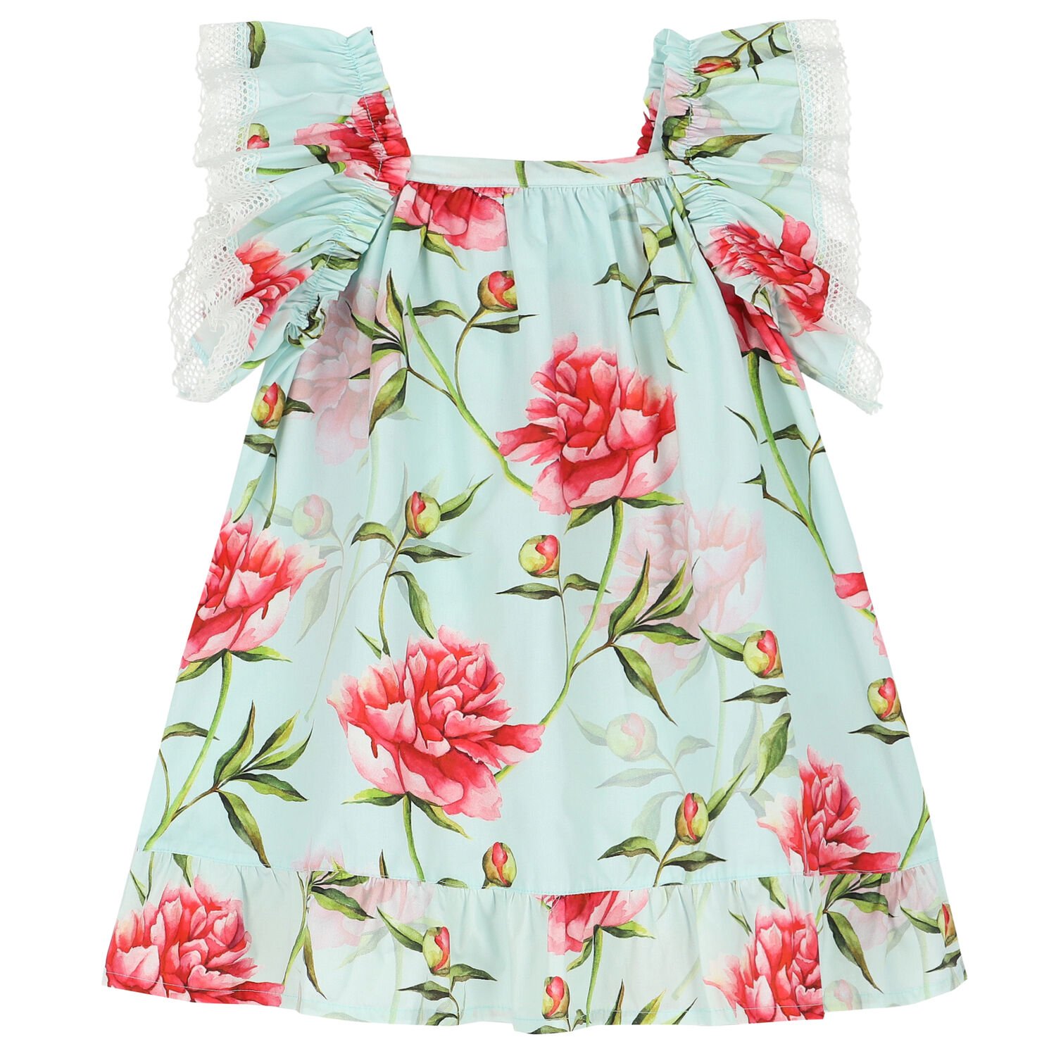 Girls Aqua & Pink Floral Dress, 1, hi-res