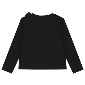 Girls Black Embellished Floral Long Sleeve Top