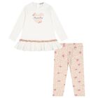 Girls Ivory & Beige Leopard Rose Logo Leggings Set, 1, hi-res