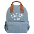 Girls Blue Logo Denim Backpack, 1, hi-res