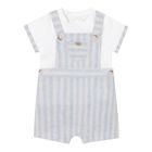 Baby Boys White & Blue Striped Dungaree Set, 1, hi-res