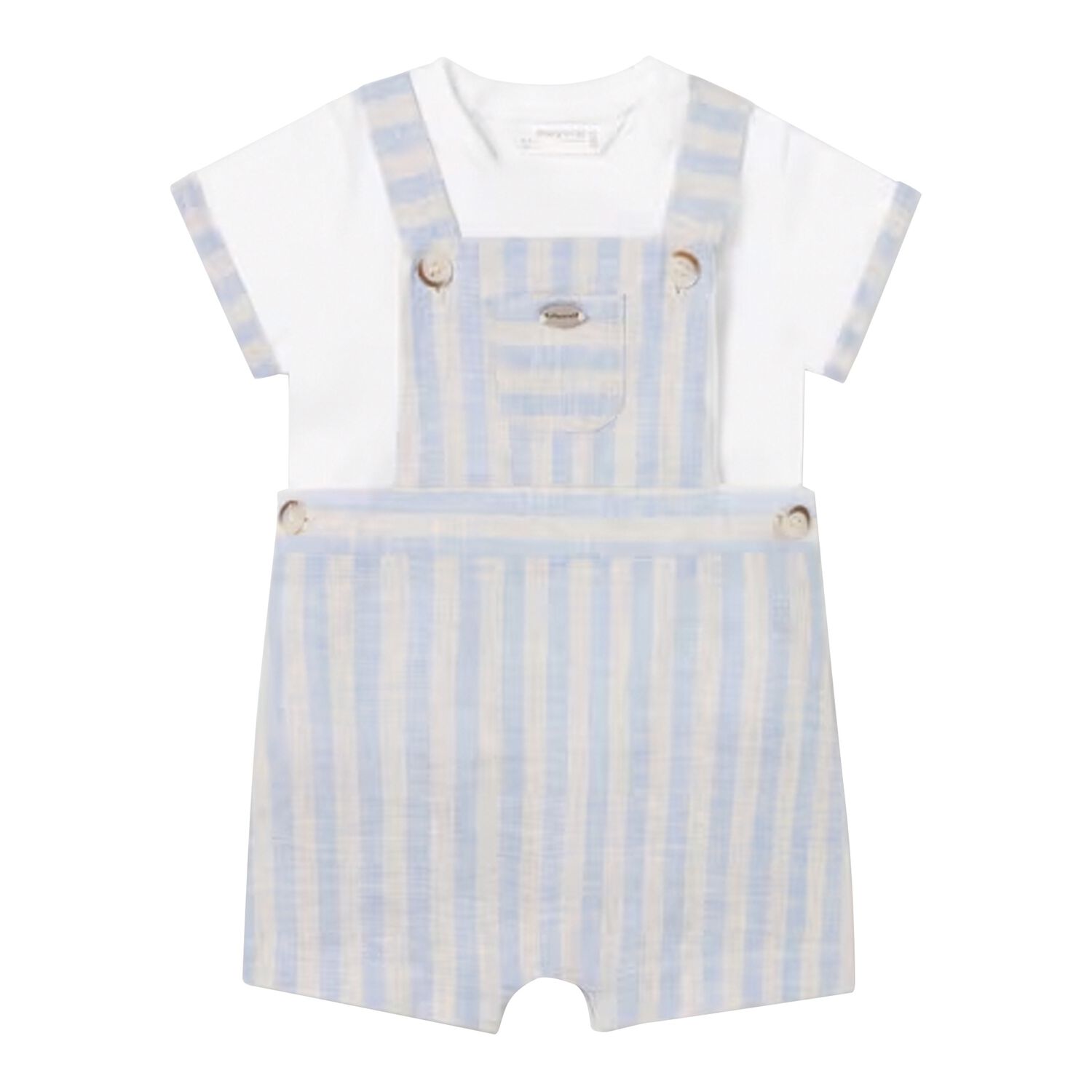 Baby Boys White & Blue Striped Dungaree Set, 1, hi-res