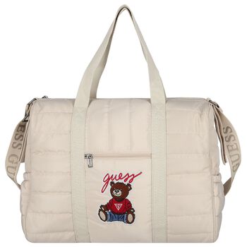 Beige Teddy Bear Logo Quilted Baby Changing Bag