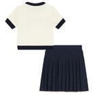 Girls Ivory & Navy Blue Logo Knit Skirt Set, 1, hi-res