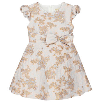 Girls Blue & Gold Brocade Dress