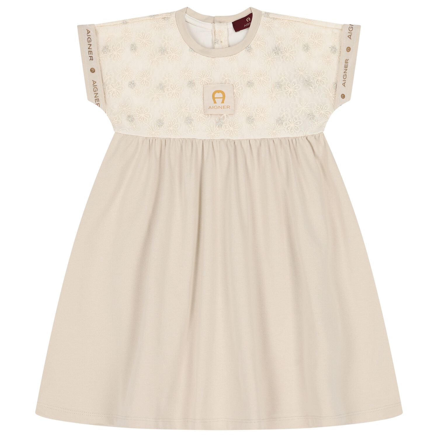 Girls Beige Embroidered Dress, 1, hi-res