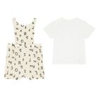 Baby Boys Beige & Ivory Bear Dungaree Set, 1, hi-res