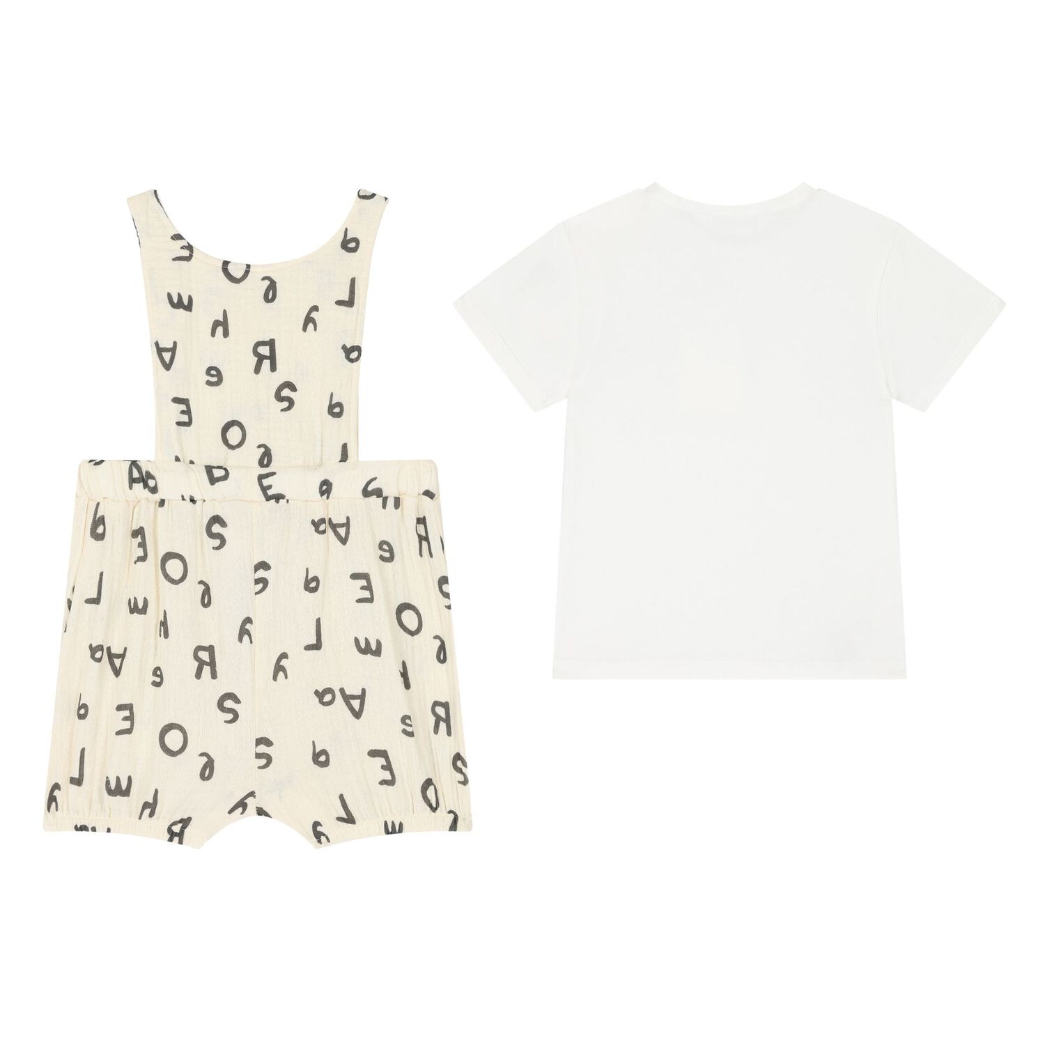 Baby Boys Beige & Ivory Bear Dungaree Set, 1, hi-res