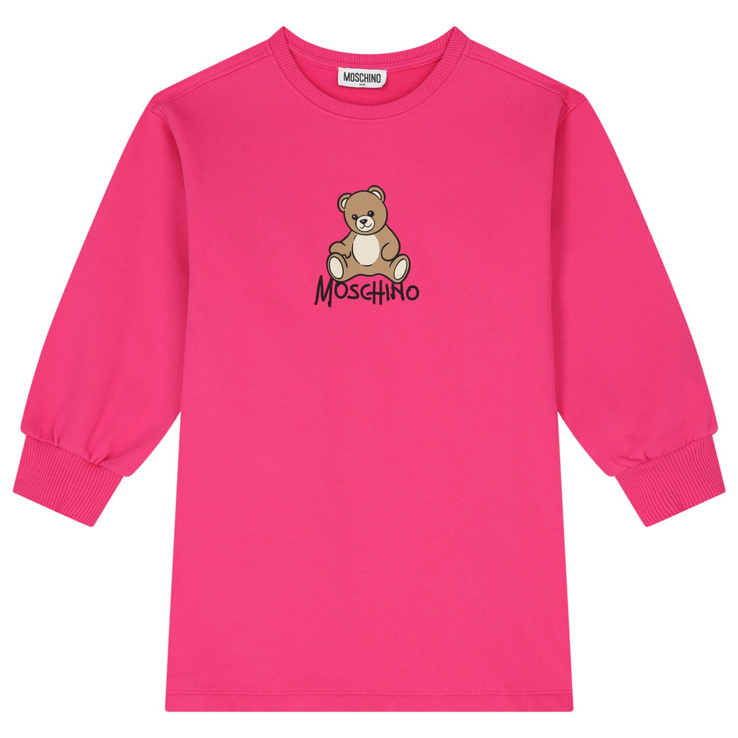 Girls Pink Teddy Bear Logo Swearshirt Dress, 3, hi-res