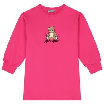 Girls Pink Teddy Bear Logo Swearshirt Dress