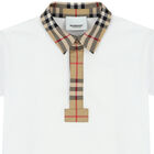 Younger Boys White Checkered Polo Shirt, 1, hi-res