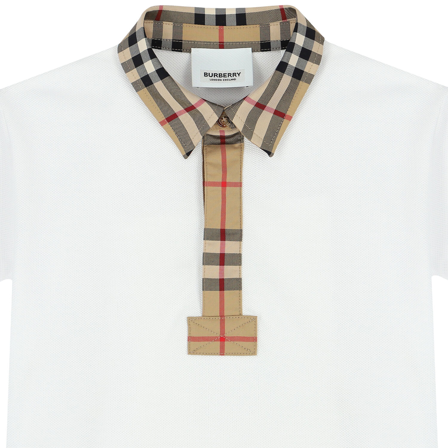 Younger Boys White Checkered Polo Shirt, 1, hi-res image number null
