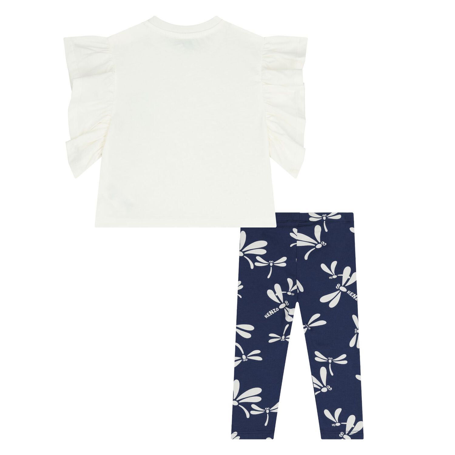 Younger Girls White & Navy Blue Dragonflies Leggings Set, 1, hi-res