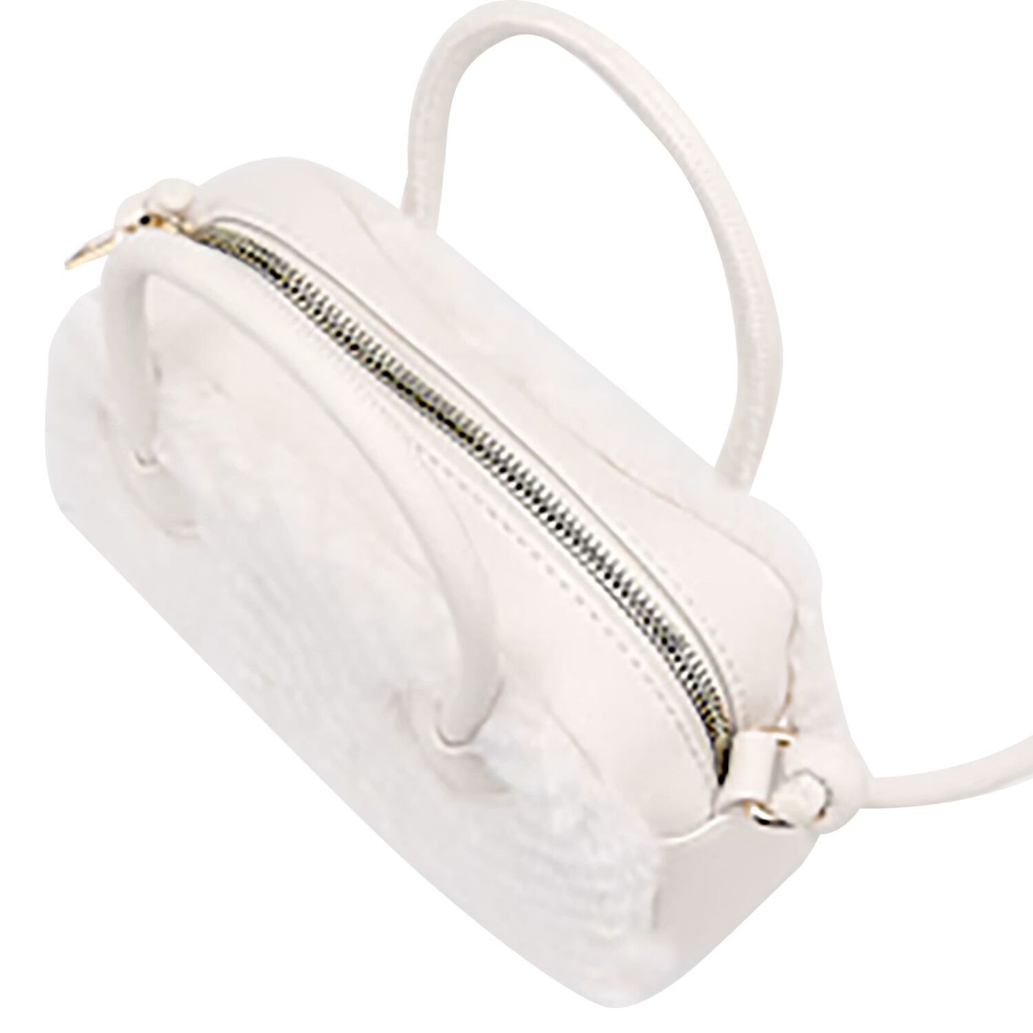 Girls Ivory Faux Fur & Leather Handbag, 1, hi-res image number null