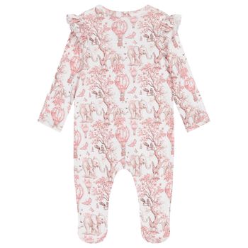 Baby Girls White & Pink Africa Babygrow