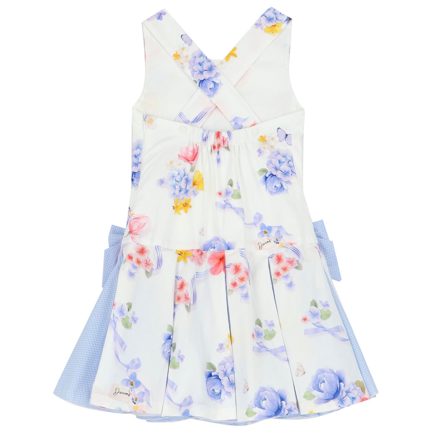 Girls White & Blue Floral Dress, 1, hi-res