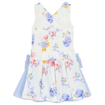 Girls White & Blue Floral Dress