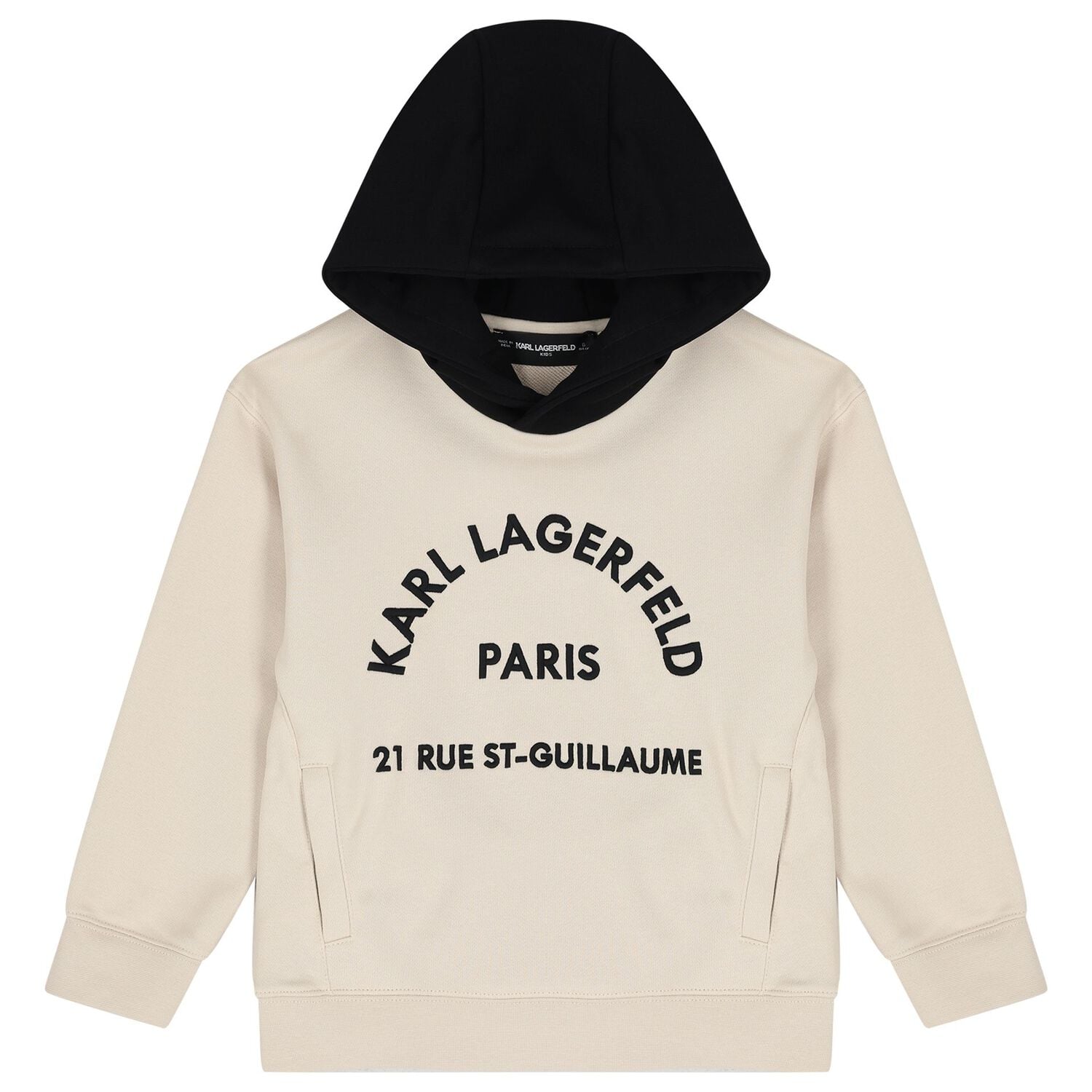 Boys Beige & Black Logo Hooded Top, 1, hi-res