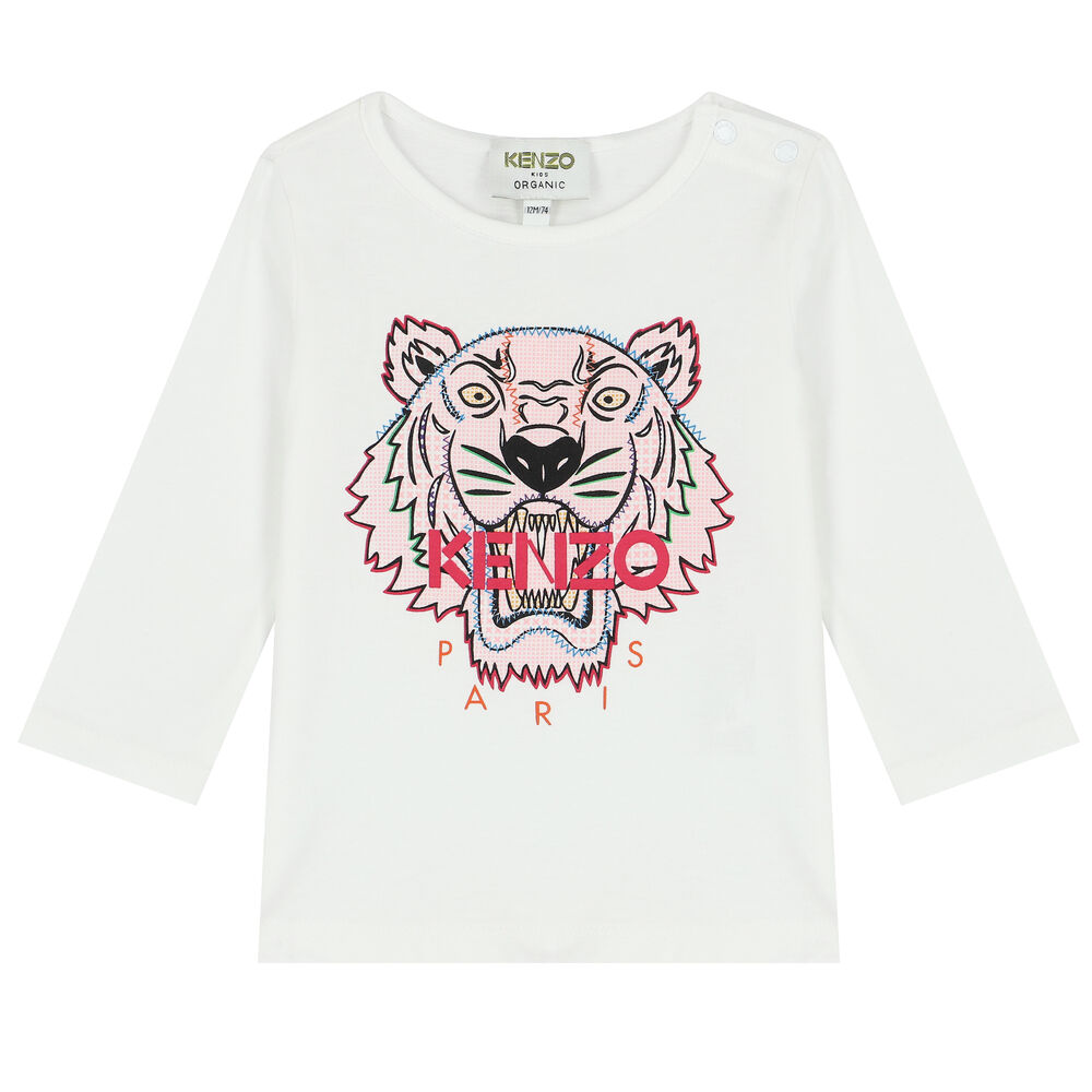 KENZO KIDS Younger Girls White Tiger Long Sleeve Top | Junior Couture USA | Rundhalsshirts