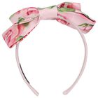 Girls Pink Bow Floral Headband, 2, hi-res