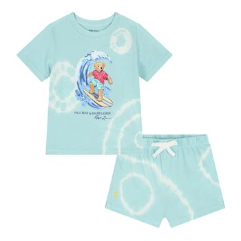 Baby Boys Turquoise Blue Teddy Bear Logo Shorts Set