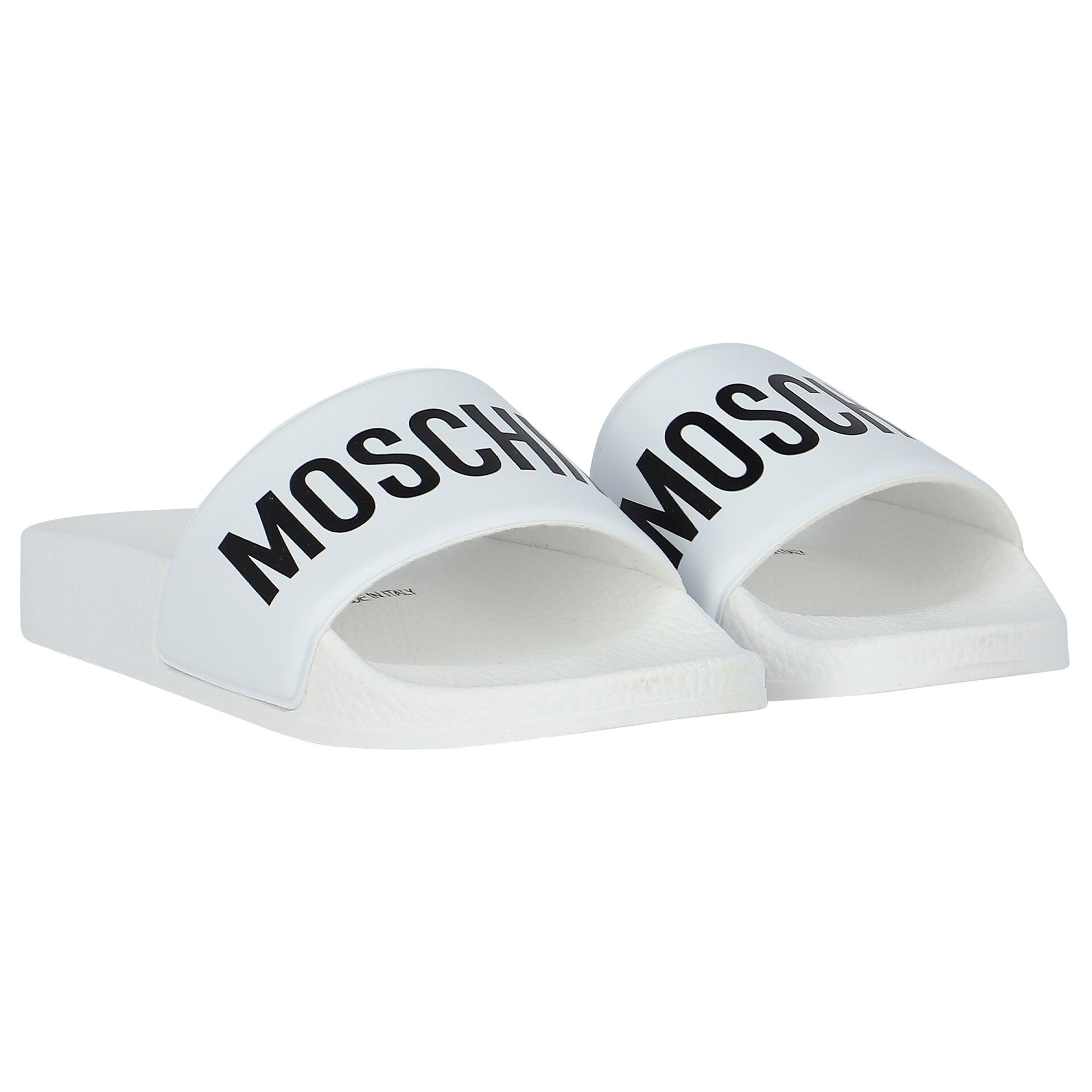 Moschino White Logo Sliders Junior Couture USA