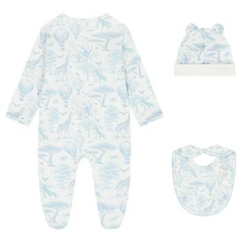 Baby Boys White & Blue Africa Babygrow Gift Set