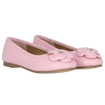 Girls Pink Flower Leather Shoes