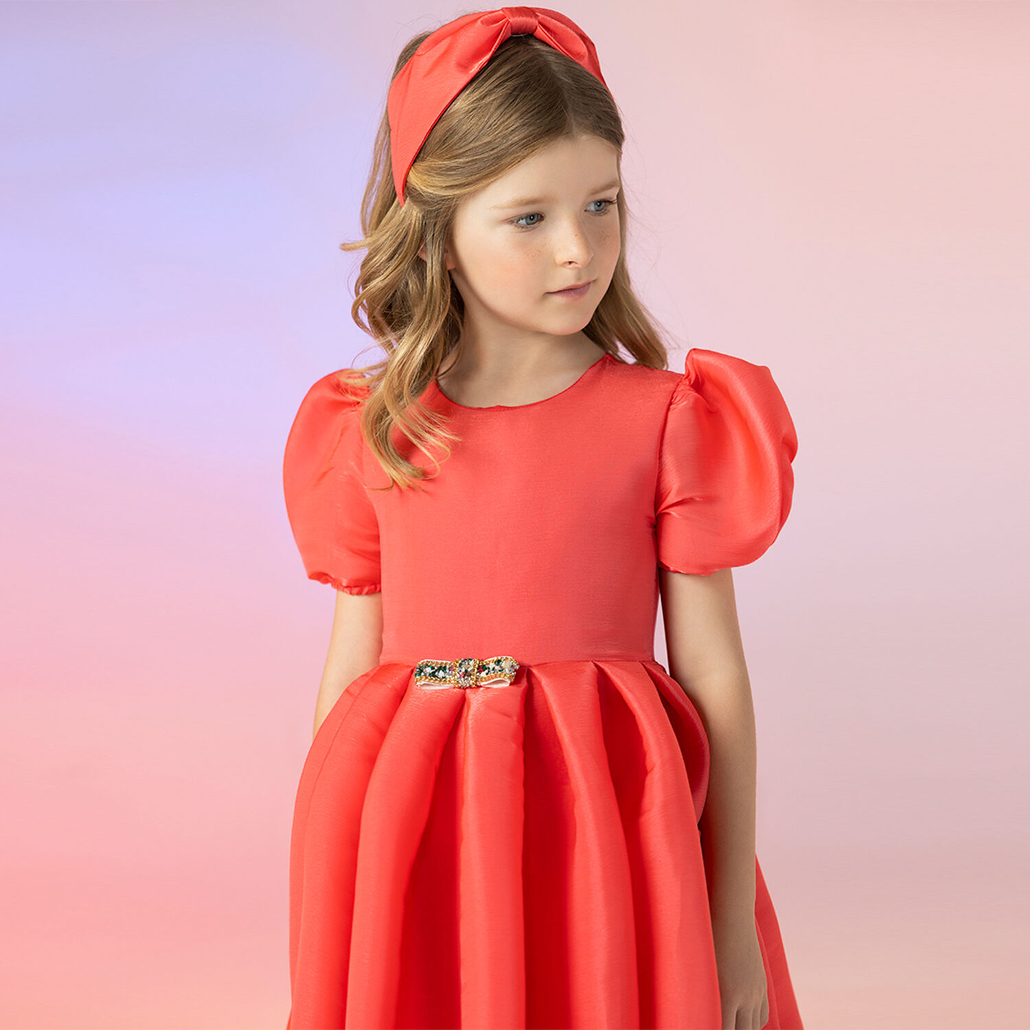 Girls Coral Organza Dress, 1, hi-res image number null