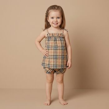 Baby Girls Beige Check Dress Set