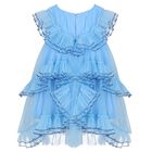 Girls Blue Tulle Ruffle Dress, 1, hi-res