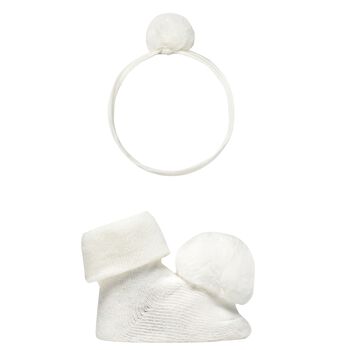 Baby Girls White Headband & Booties Gift Set