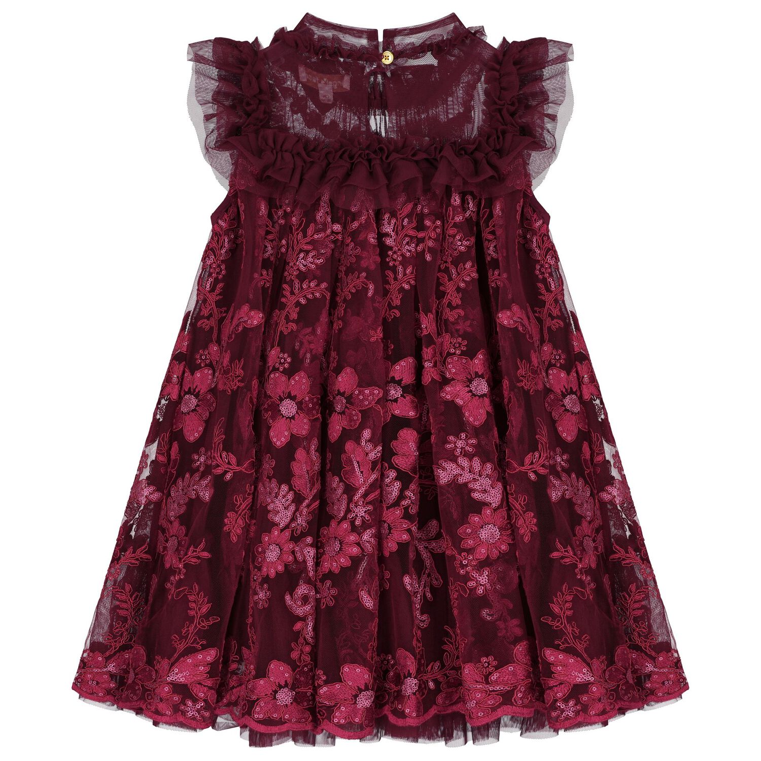 Girls Burgundy Embellished Tulle Dress, 2, hi-res image number null
