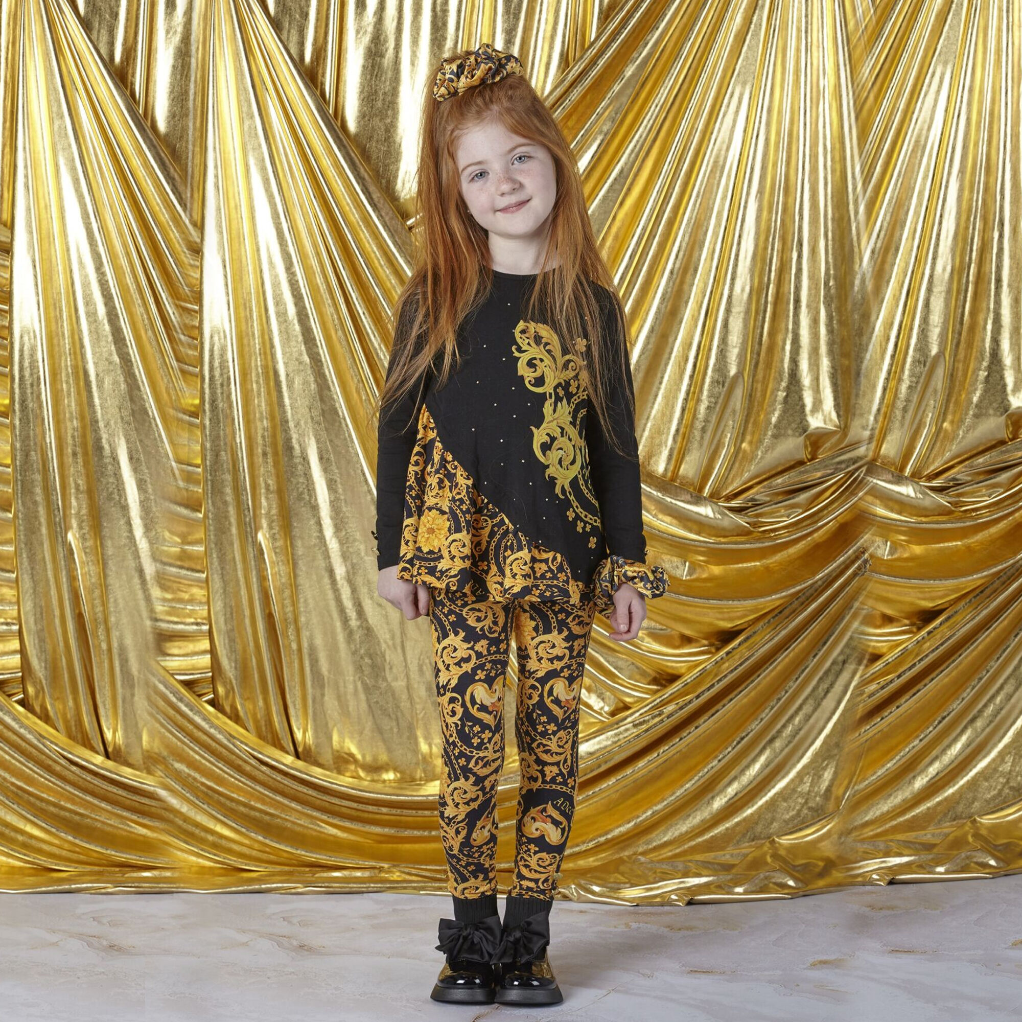 Girls black and clearance gold leggings