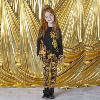 Girls Black & Gold Leggings Set