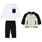 Younger Boys Black, Beige & White Logo Tracksuit Set, 1, hi-res