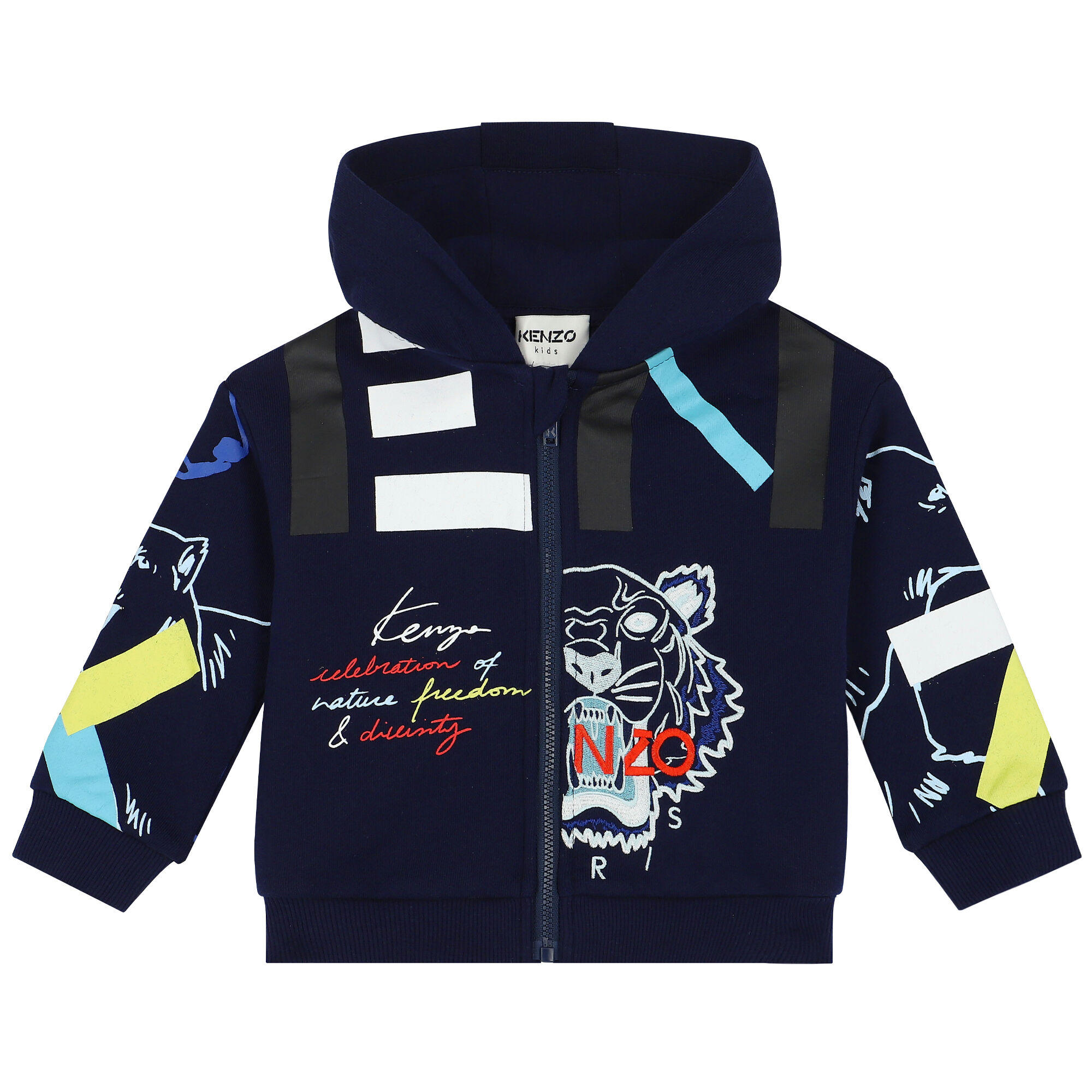 KENZO KIDS Younger Boys Navy Logo Hooded Top Junior Couture