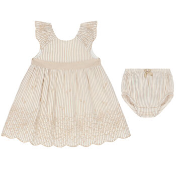 Baby Girls Beige & White Dress Set