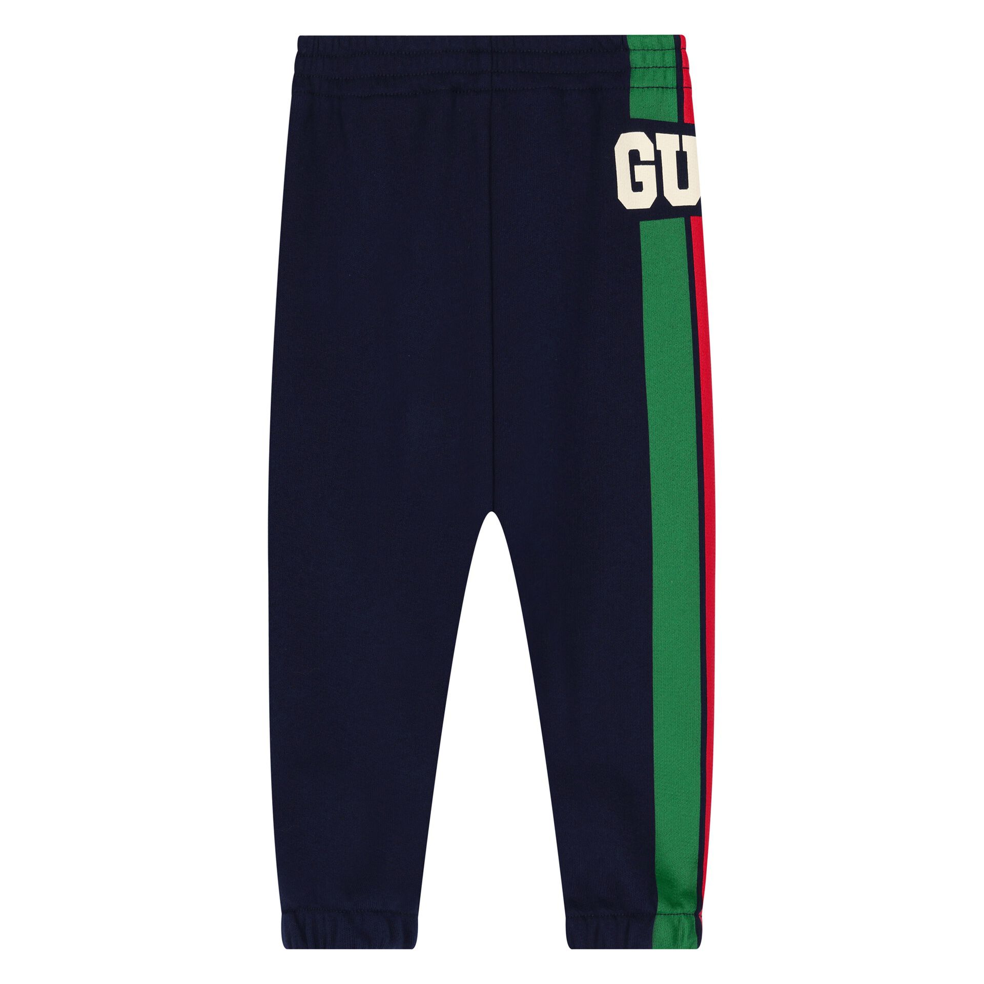 Gucci Younger Boys Navy Blue Logo Web Striped Joggers Junior Couture USA
