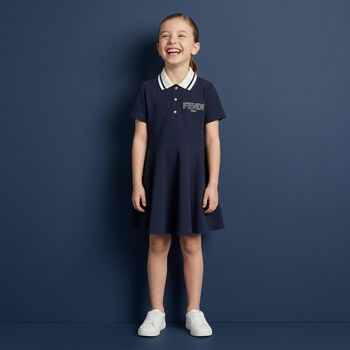 Girls Navy Blue Logo Polo Dress