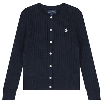 Girls Navy Blue Cable Knit Cardigan