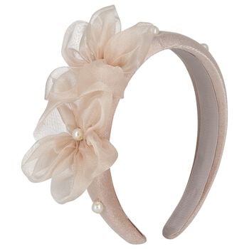 Girls Pink Pearl Velvet Headband