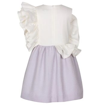Girls White & Lilac Ruffle Dress