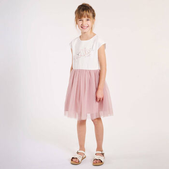 Girls Ivory & Pink Tulle Dress