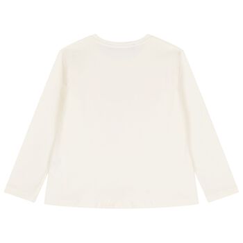 Girls Ivory & Pink Bow Long Sleeve Top