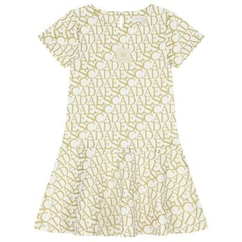 Girls Ivory & Gold Logo Dress