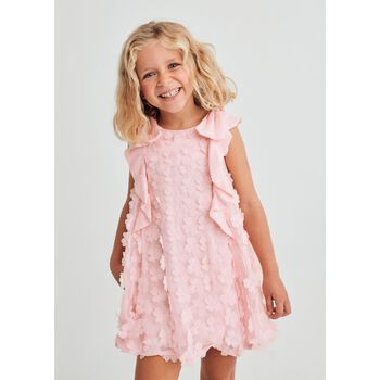 Girls Pink Flowers Chiffon Dress