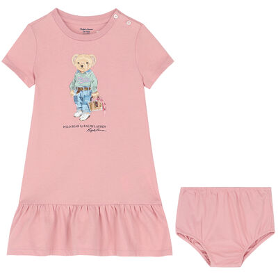 Baby Girls Pink Bear Logo Dress