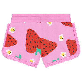 Girls Pink Strawberry Ruffled Shorts