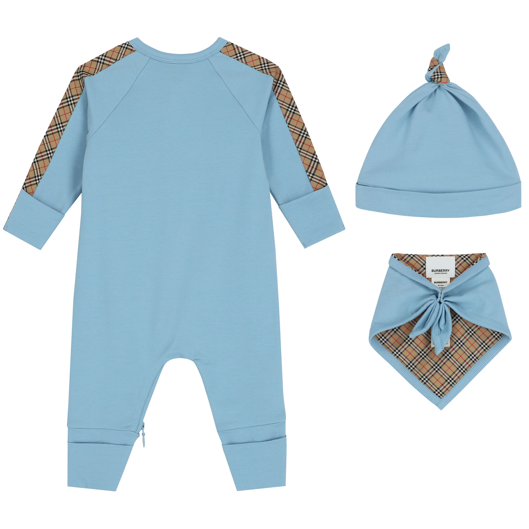 Burberry Baby Boys Blue Beige Romper Gift Set Junior Couture Kuwait